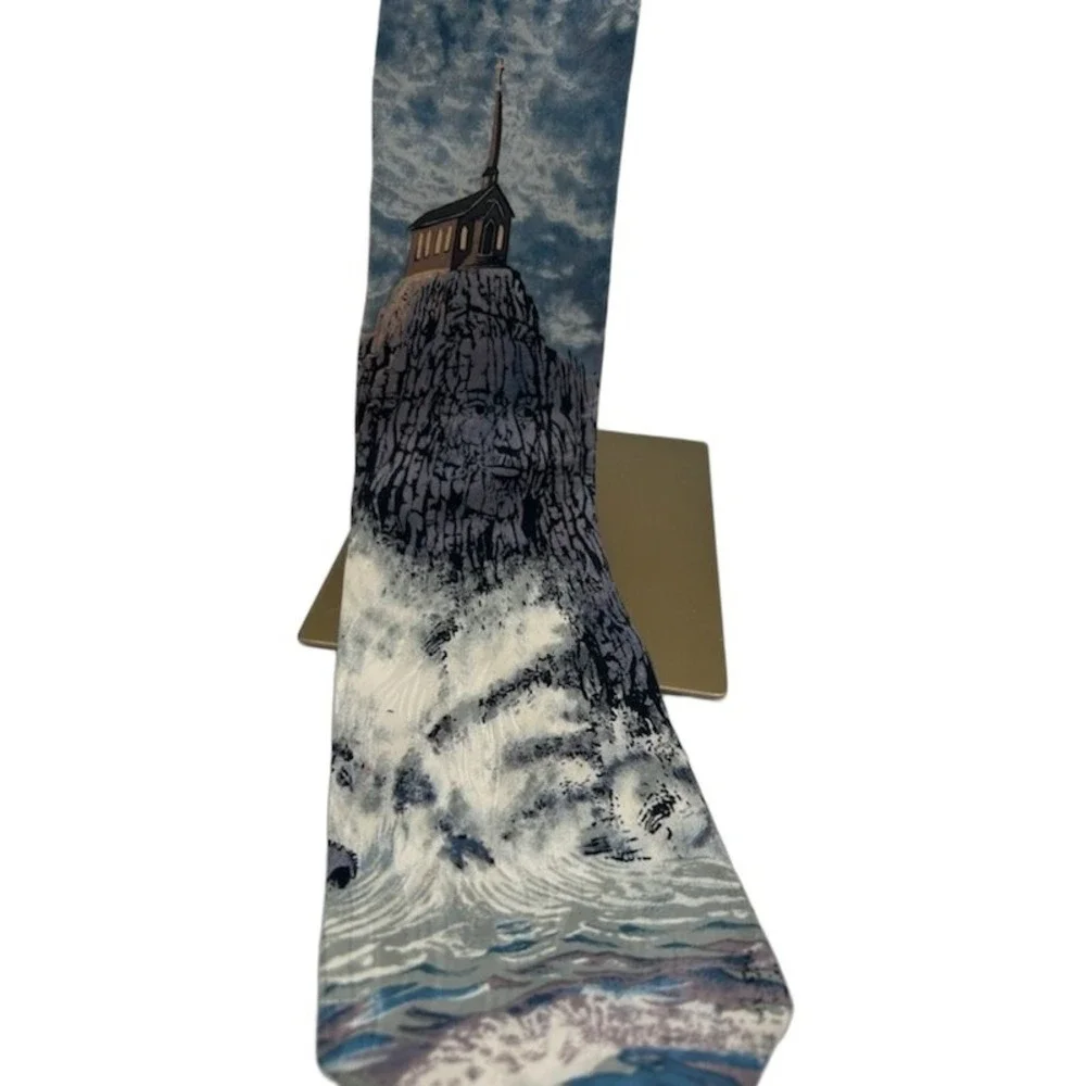 Free Man Apparel Necktie Men's Blue Scenic Church Rock 100% Silk Tie